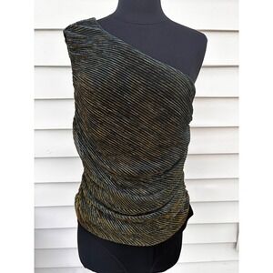 Pink Lily Gold & Teal One Shoulder Bodysuit‎ Pleated Top Party Outfit